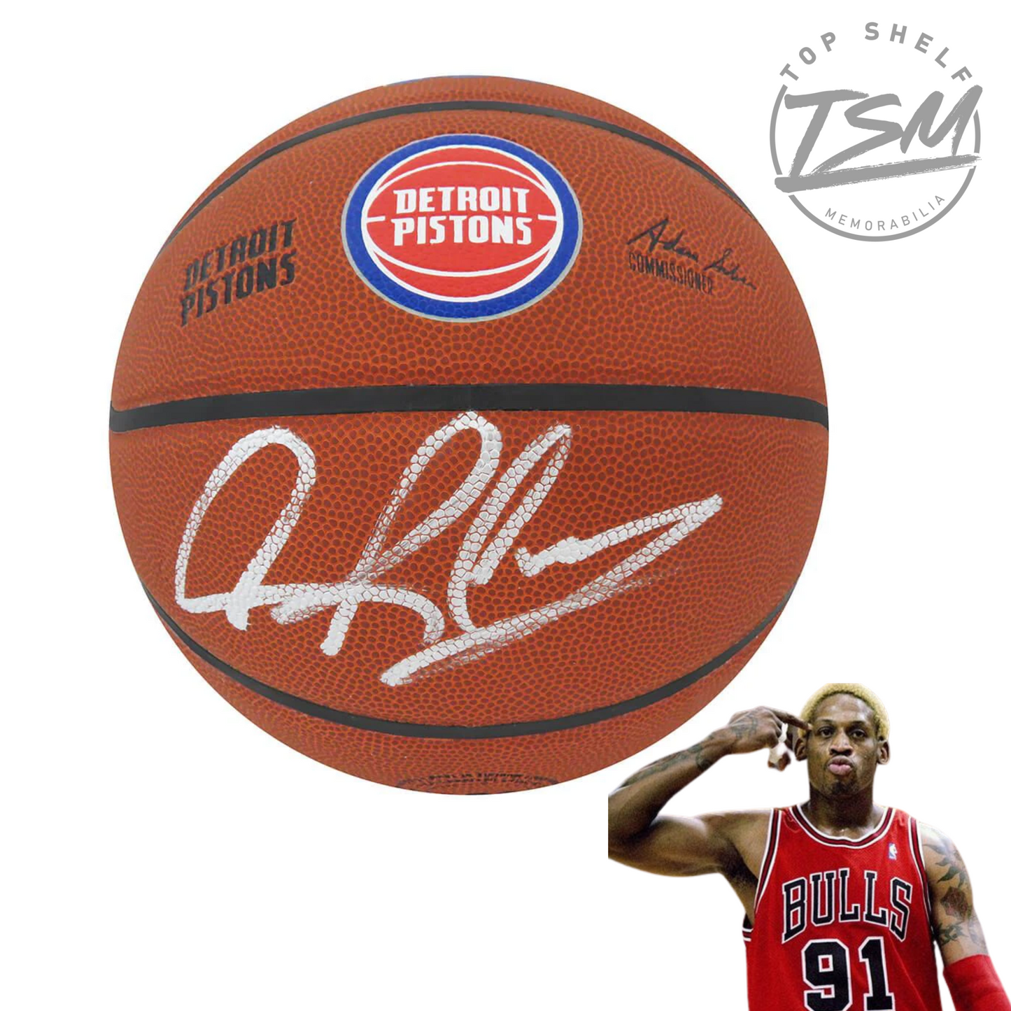 Dennis Rodman Pistons Logo NBA Autographed Basketball